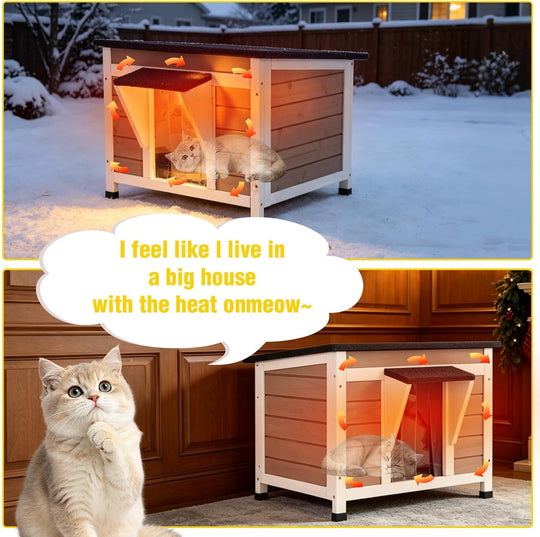 MEDEHOO Insulated Outdoor Cat House for Winter Feral Cat, Weatherproof Wood Shelter for Cats Bunnies Other Small Animals