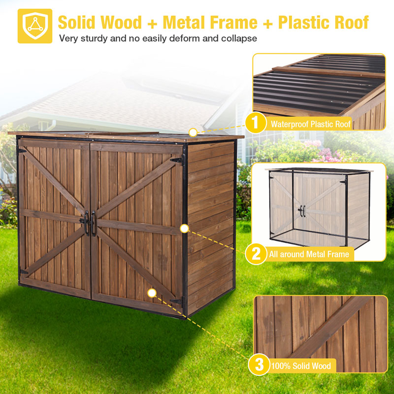 Aivituvin Wooden Garden Storage Shed AIR105-B, Strong Metal Frame