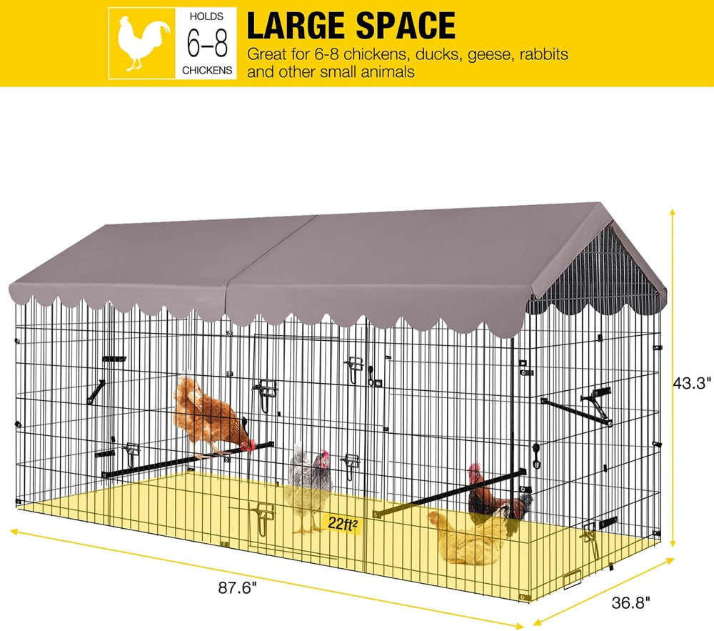 MEDEHOO Chicken Coop Super Large Metal Chicken Run with Waterproof Cover Portable Poultry Cage Exercise Pen for 6-8 Chickens Ducks 88"