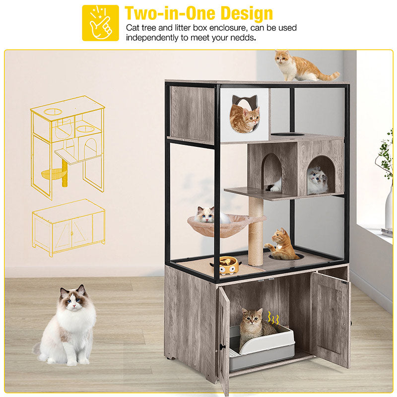 Cat Cages Fancy Cat Litter Box Covers Wooden 3-Story Cat Condo