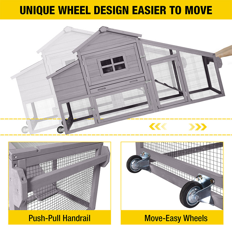 Morgete Mobile Chicken Coop Chicken House with Wheels Hen House for 2-3 Chickens Rabbits Hutch with Nest Box UV Panel