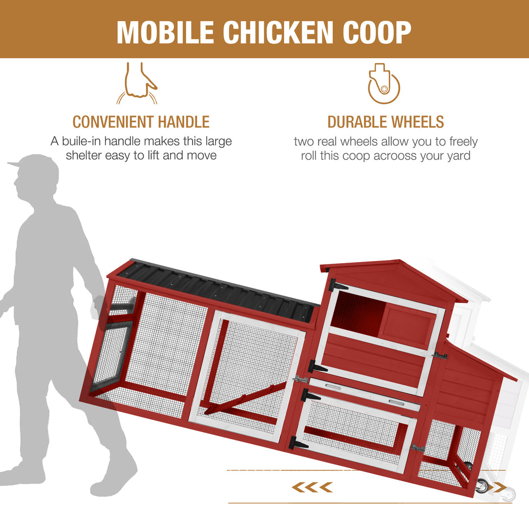 Suumerpety Large Chicken Coop on Wheels, Wooden Hen House with Nest Box and Weatherproof Roof