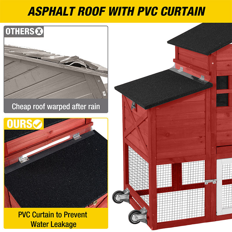 Aivituvin Wooden Chicken Coop with Wheels AIR32, Large Chicken Coop for 2-3 Chickens, 17.1ft²