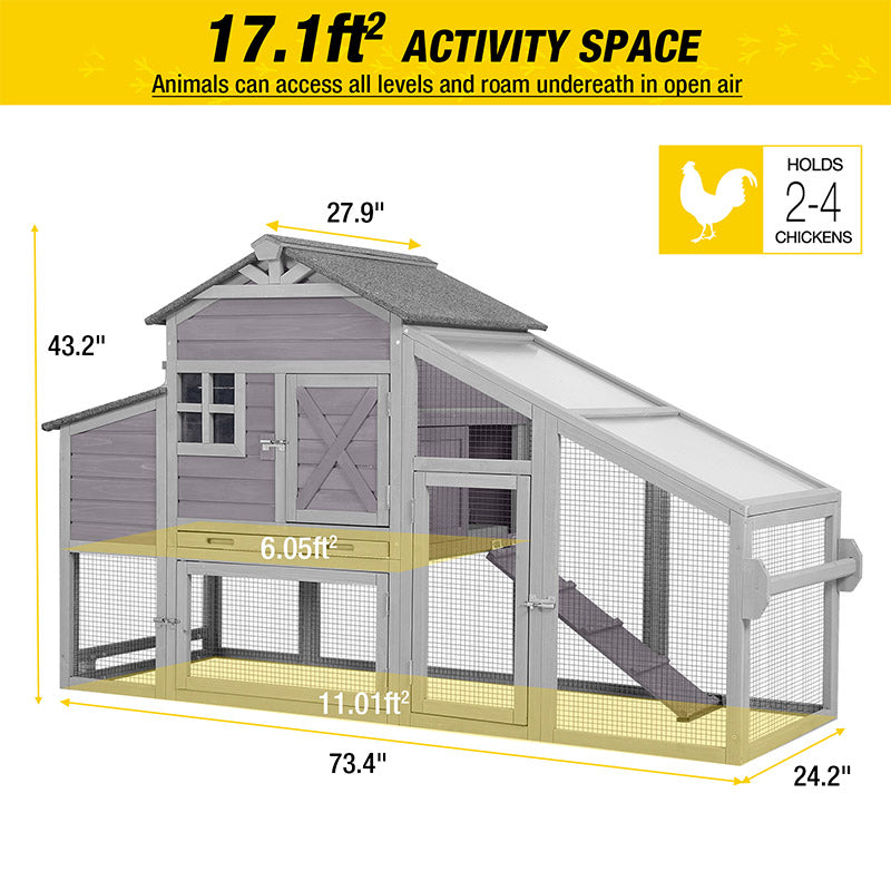 Aivituvin-AIR32-D Wooden Chicken Coop with Wheels 17.1ft² for 2-3 Chickens