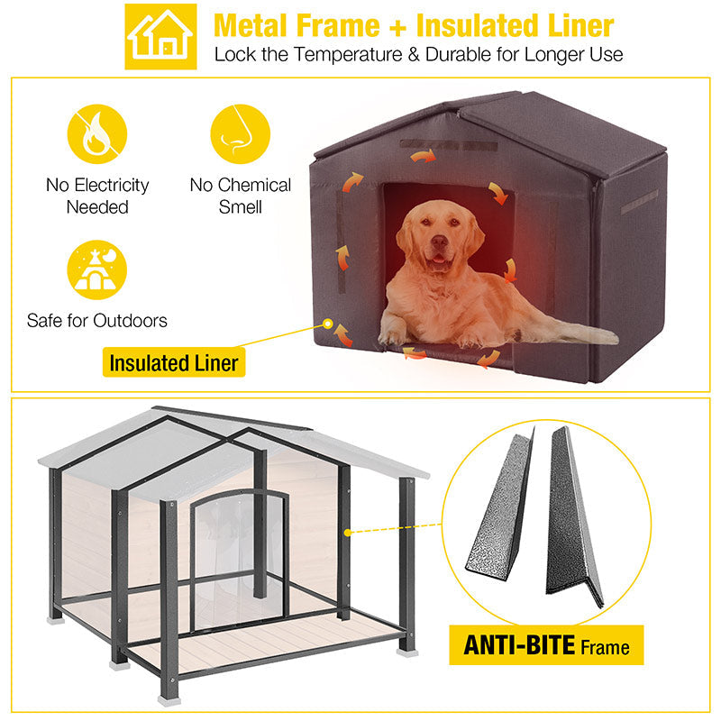 Morgete Large Dog House with Insulated Liner, Waterproof Dog Kennel for Small to Large Sized Dogs