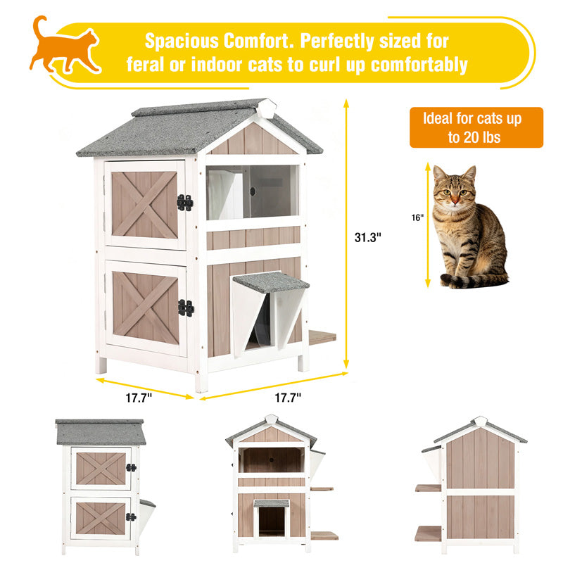 Aivituvin 2-Story Heated Cat House AIR94-IN-HP, Weatherproof Cat Shelter