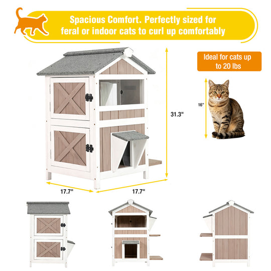 Aivituvin 2-Story Heated Cat House AIR94-IN-HP, Weatherproof Cat Shelter