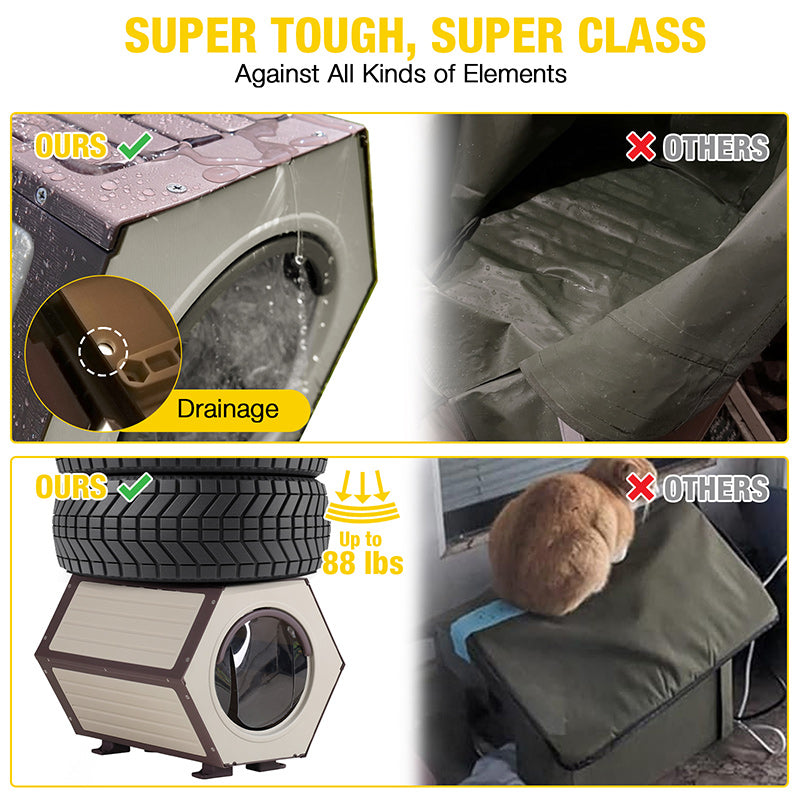 Aivituvin-AIR107 Indoor/Outdoor Heated Cat House with Heated Pad|Durable PP Construction