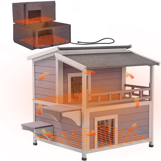 Aivituvin-AIR33-IN-HP 2-Story Outdoor Heated Cat House with Adjustable Heating Pad | Insulation Liner