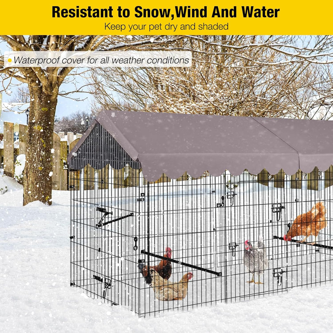 MEDEHOO Chicken Coop Super Large Metal Chicken Run with Waterproof Cover Portable Poultry Cage Exercise Pen for 6-8 Chickens Ducks 88"