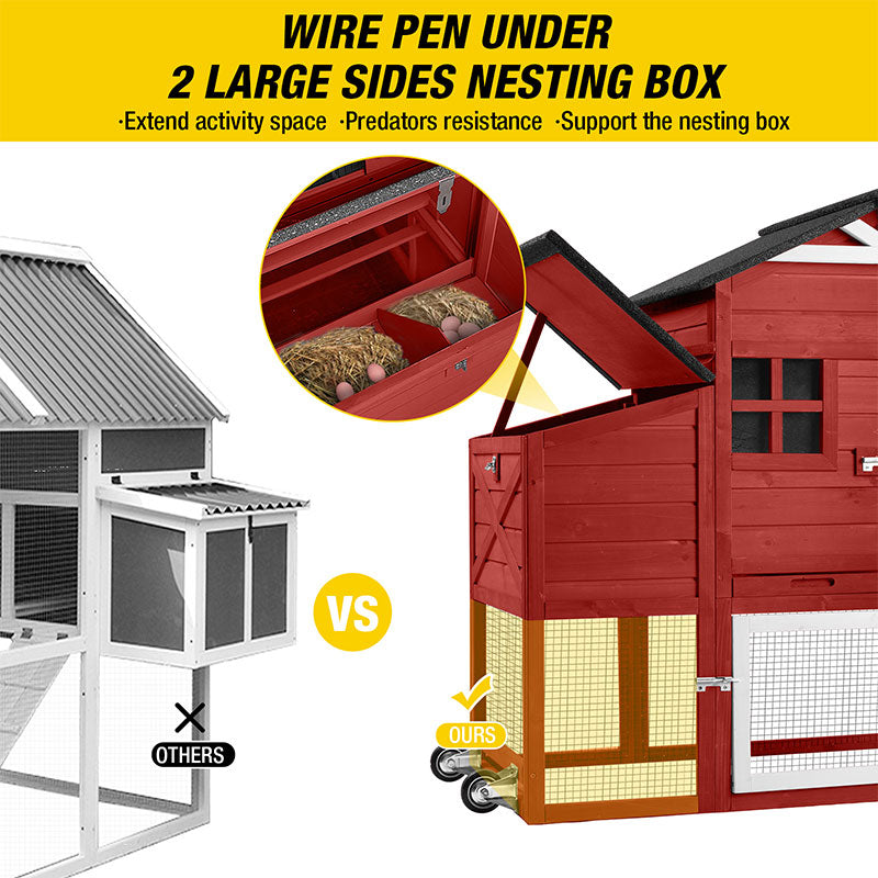 Aivituvin Wooden Chicken Coop with Wheels AIR32, Large Chicken Coop for 2-3 Chickens, 17.1ft²