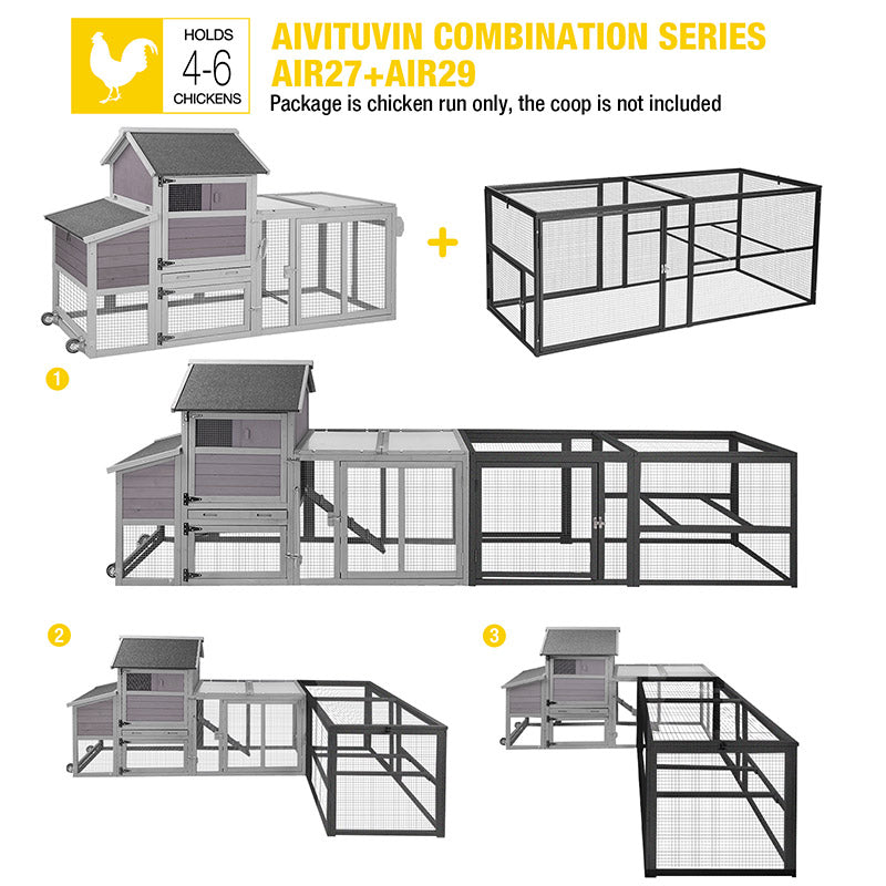 Aivituvin-AIR29-Y Metal Chicken Coop Extension Run ,Combine with AIR27 AIR31 AIR32-D AIR61 (Inner Space 14.36ft²)