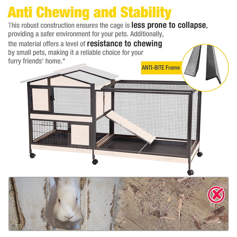 Aivituvin-AIR19-X Chew-Resistant Metal Frame Rabbit Hutch  | Wheels for Easy Movement