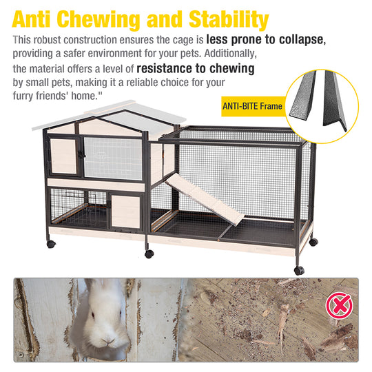 Aivituvin-AIR19-X Chew-Resistant Metal Frame Rabbit Hutch  | Wheels for Easy Movement