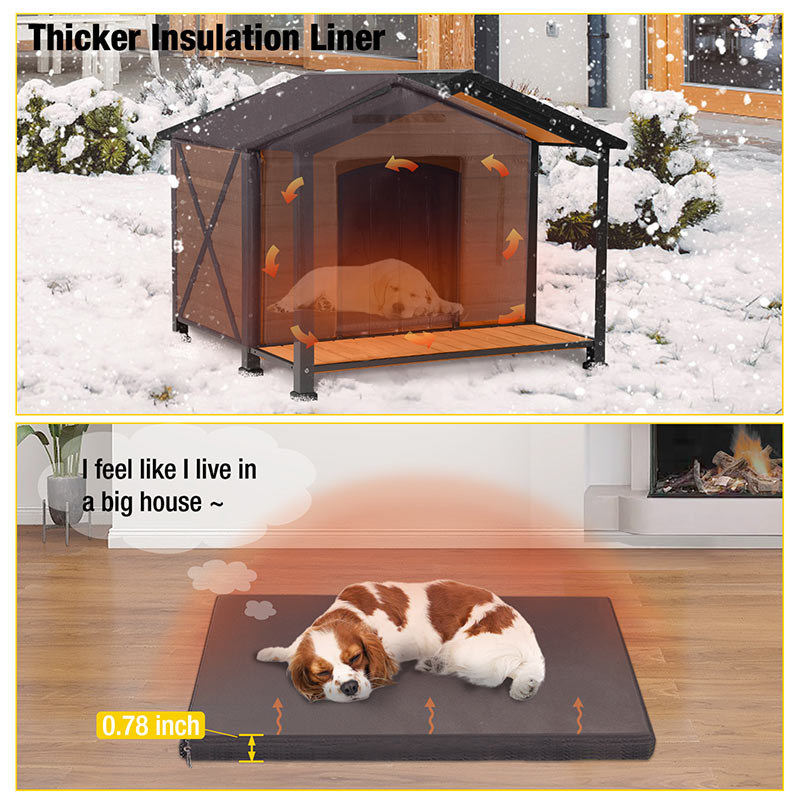 Outdoor Insulated Dog House with Liner Inside, Overhang Roof Shelter ...