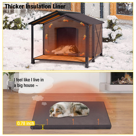 Morgete Large Dog House with Insulated Liner, Waterproof Dog Kennel for Small to Large Sized Dogs