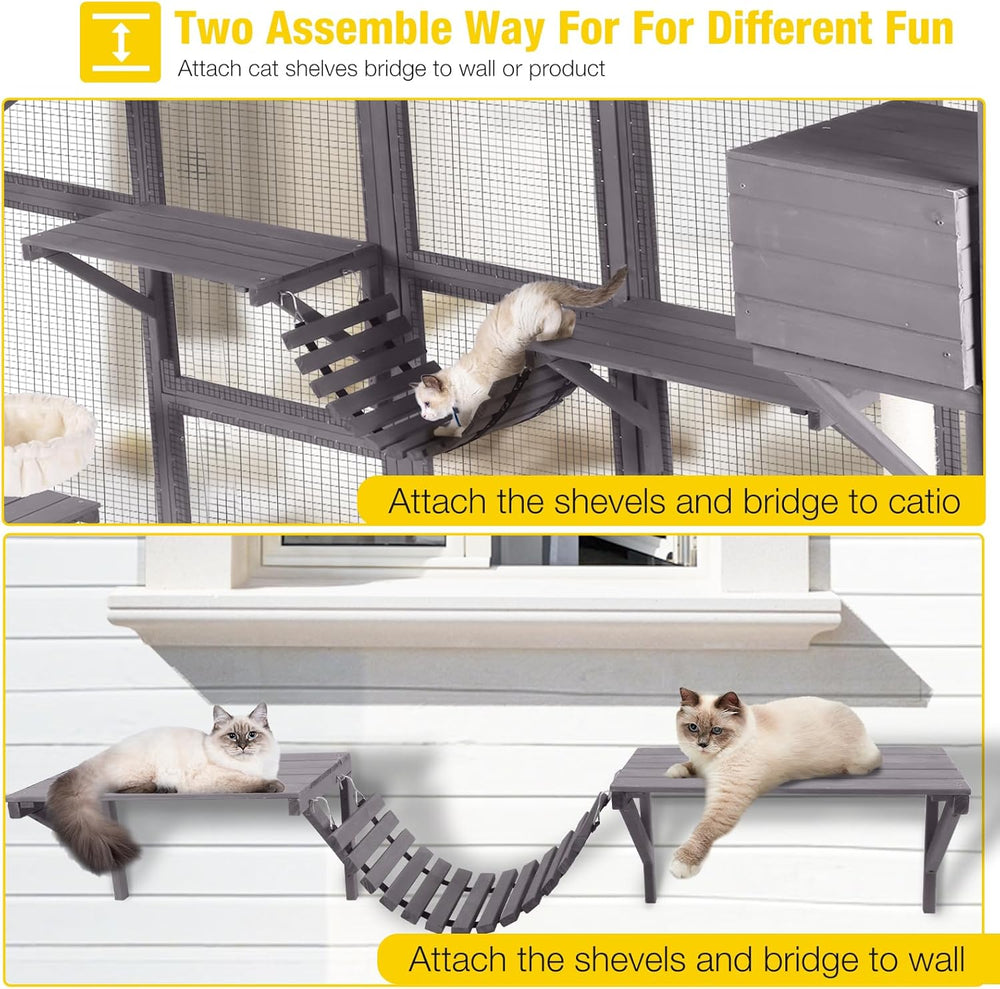 MEDEHOO Catio Outdoor Cat Enclosure Window Large Cat Patio 3 Tiers with 6 Platforms and 2 Scratching Posts for Cats House 104" L