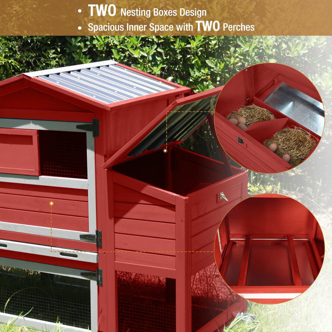 Suumerpety Large Chicken Coop on Wheels, Wooden Hen House with Nest Box and Weatherproof Roof