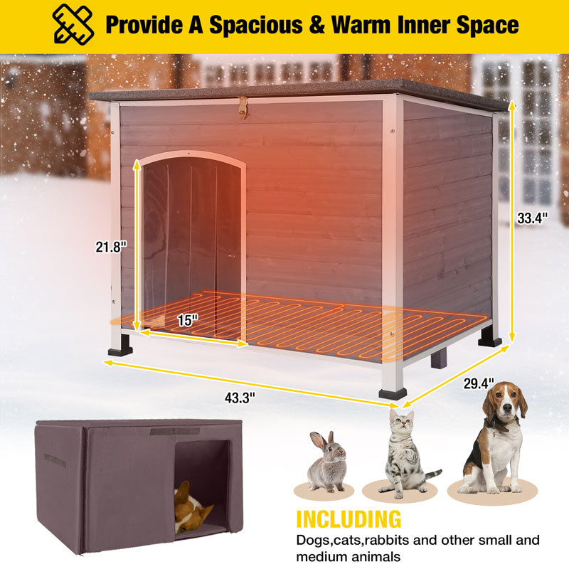 Aivituvin-AIR43-M-HP Heated Large Wooden Dog House| Metal Frame