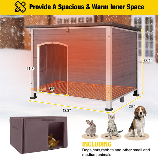 Aivituvin-AIR43-M-HP Heated Large Wooden Dog House| Metal Frame