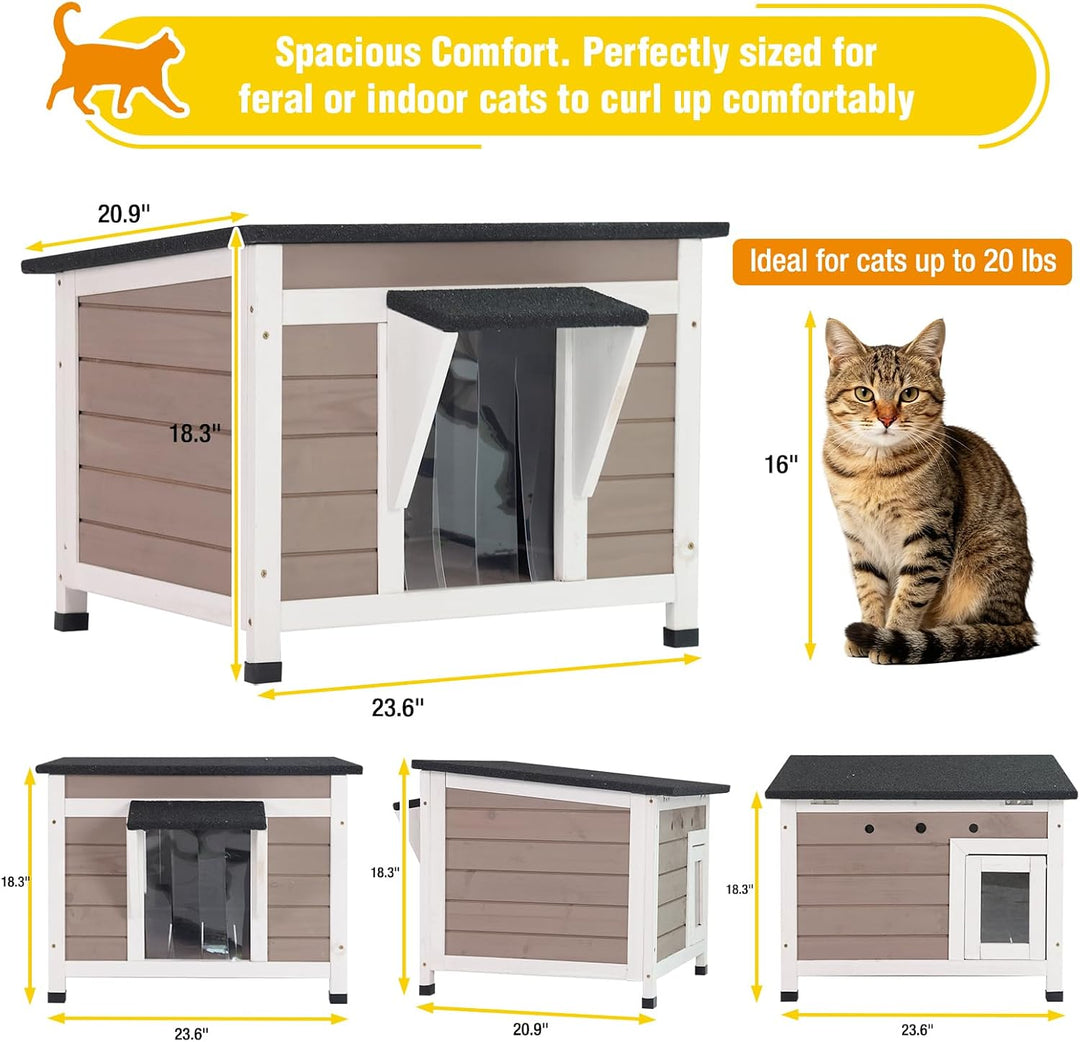 MEDEHOO Insulated Outdoor Cat House for Winter Feral Cat, Weatherproof Wood Shelter for Cats Bunnies Other Small Animals