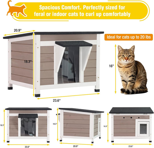 MEDEHOO Insulated Outdoor Cat House for Winter Feral Cat, Weatherproof Wood Shelter for Cats Bunnies Other Small Animals
