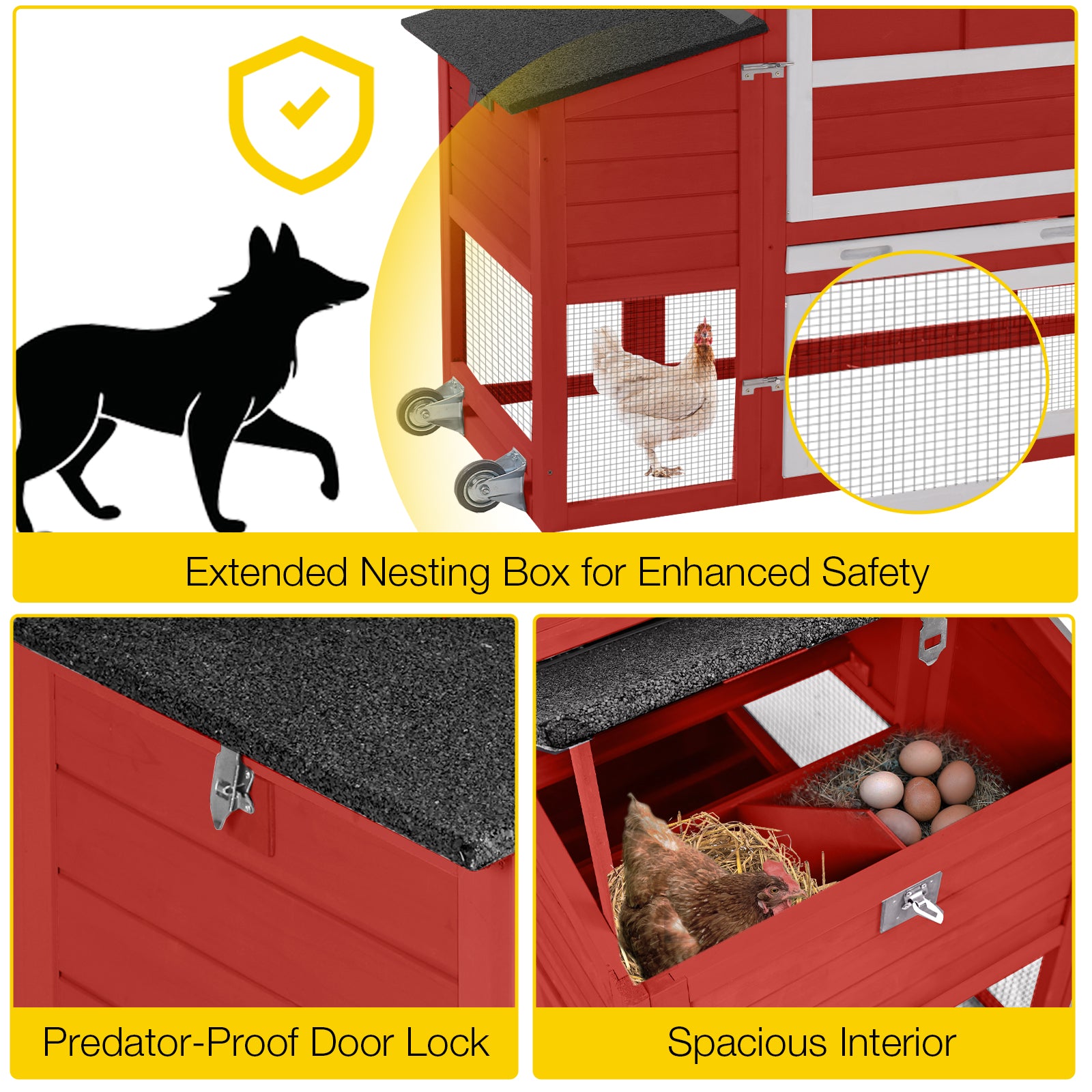 Suumerpety Mobile Chicken Coop with Wheels, Wood Hen House for 2-3
