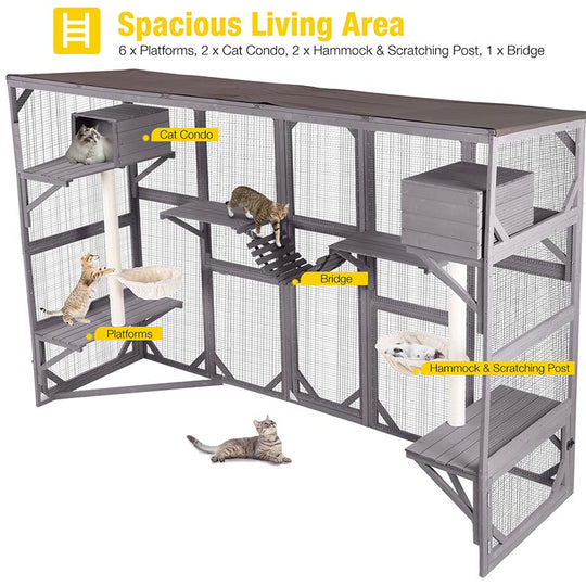 Aivituvin-AIR7017 104.33"L Large Wooden Outdoor Cat Enclosure | Open-Back Design| Window Connection