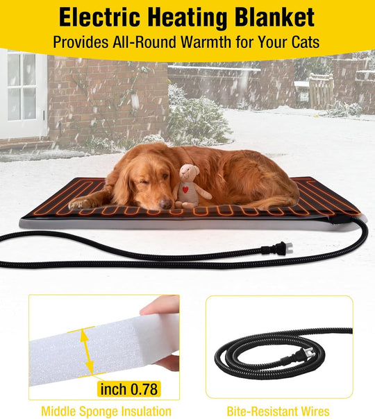 MEDEHOO AIR7024-IN-HP Heated Dog House Outdoor Dog Kennel with Safe Heated Pad, Chew-Proof Metal Frame and Rotating Food Bowl for Small to Medium Dogs, 44.6" L x 41.1" W x 32.9“H