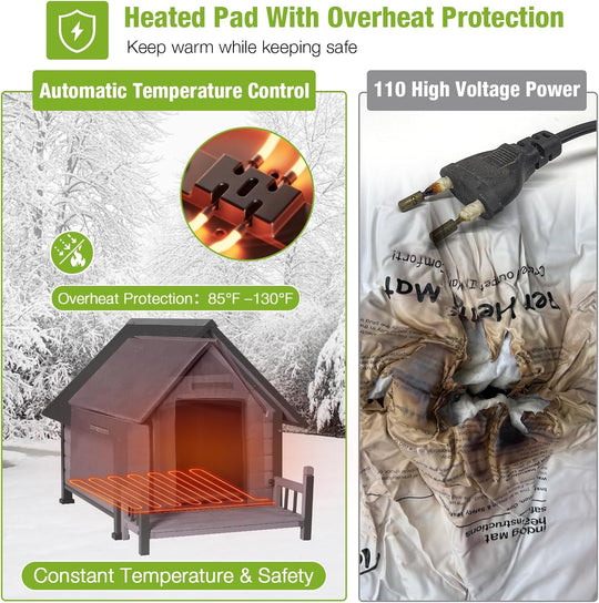 MEDEHOO-AIR80/81-IN-HP Large Heated Dog House with Heating Pad | Insulation Liner