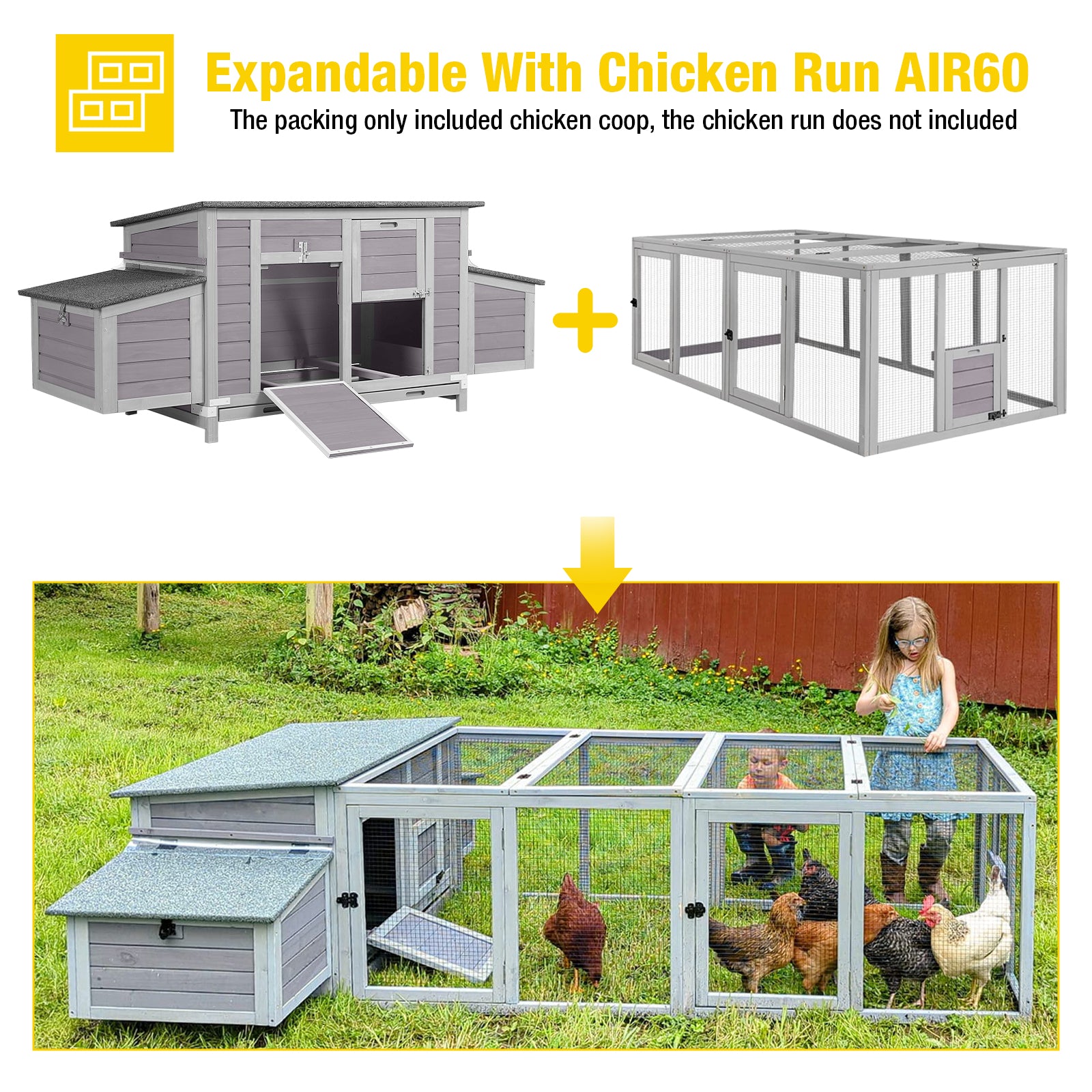 Aivituvin Large Hen House AIR45, Chicken Coop with Run for 4–6 Chickens or Ducks