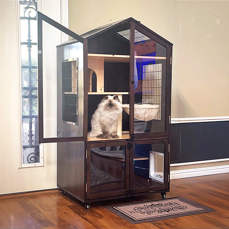 Aivituvin-AIR103 Solid Wood Cat Litter Box Enclosure Furniture with Casters