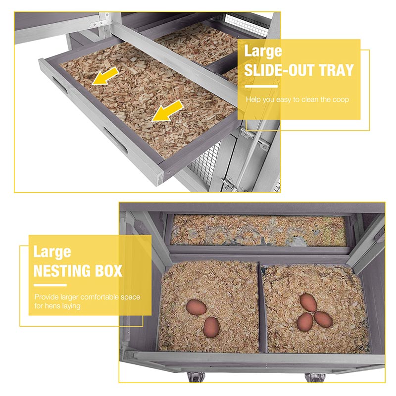 MEDEHOO 78.4'' Chicken Coop Large Hen House with Next Box,Wood Poultry Cage with Slide Tray