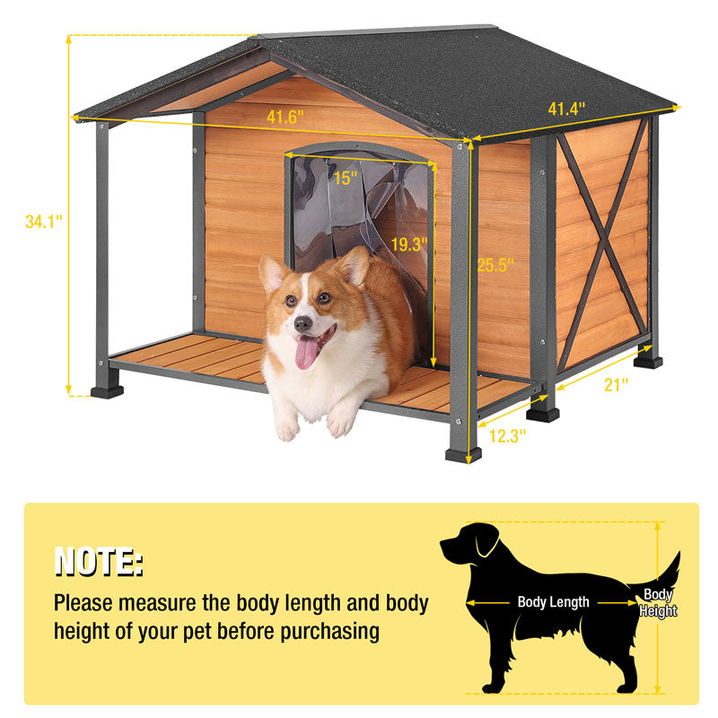 Morgete Anti-chewing Wooden Dog House 34.3"D Kennels for Outdoor & Indoor Large Porch Weatherproof, Brown