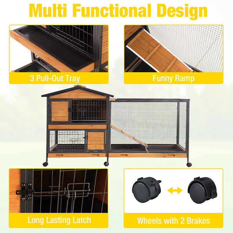 Aivituvin-AIR19-X Chew-Resistant Metal Frame Rabbit Hutch  | Wheels for Easy Movement