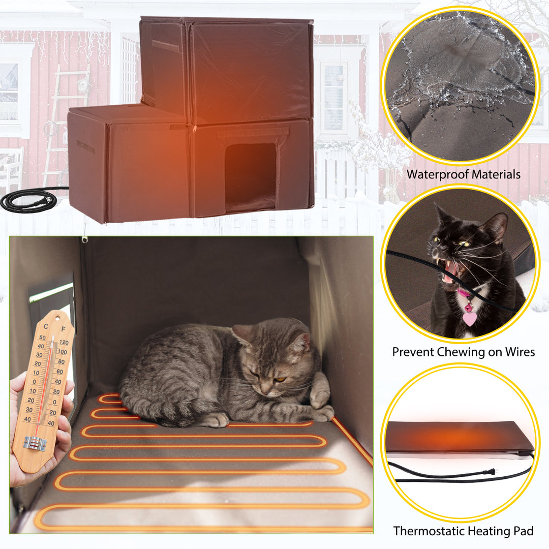 MEDEHOO AIR7033-IN-HP Outdoor Heated Cat House for Winter, Insulated Cat House with Heating Pad for Outdoor Indoor, Weatherproof Cat Shelter for Feral & Stray Cats