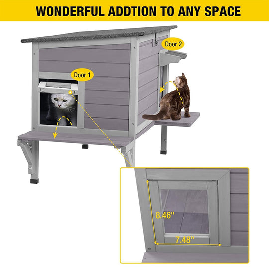 Aivituvin-AIR91-IN-HP Wooden Heated Cat House with Adjustable Temperature Pad | Waterproof Roof