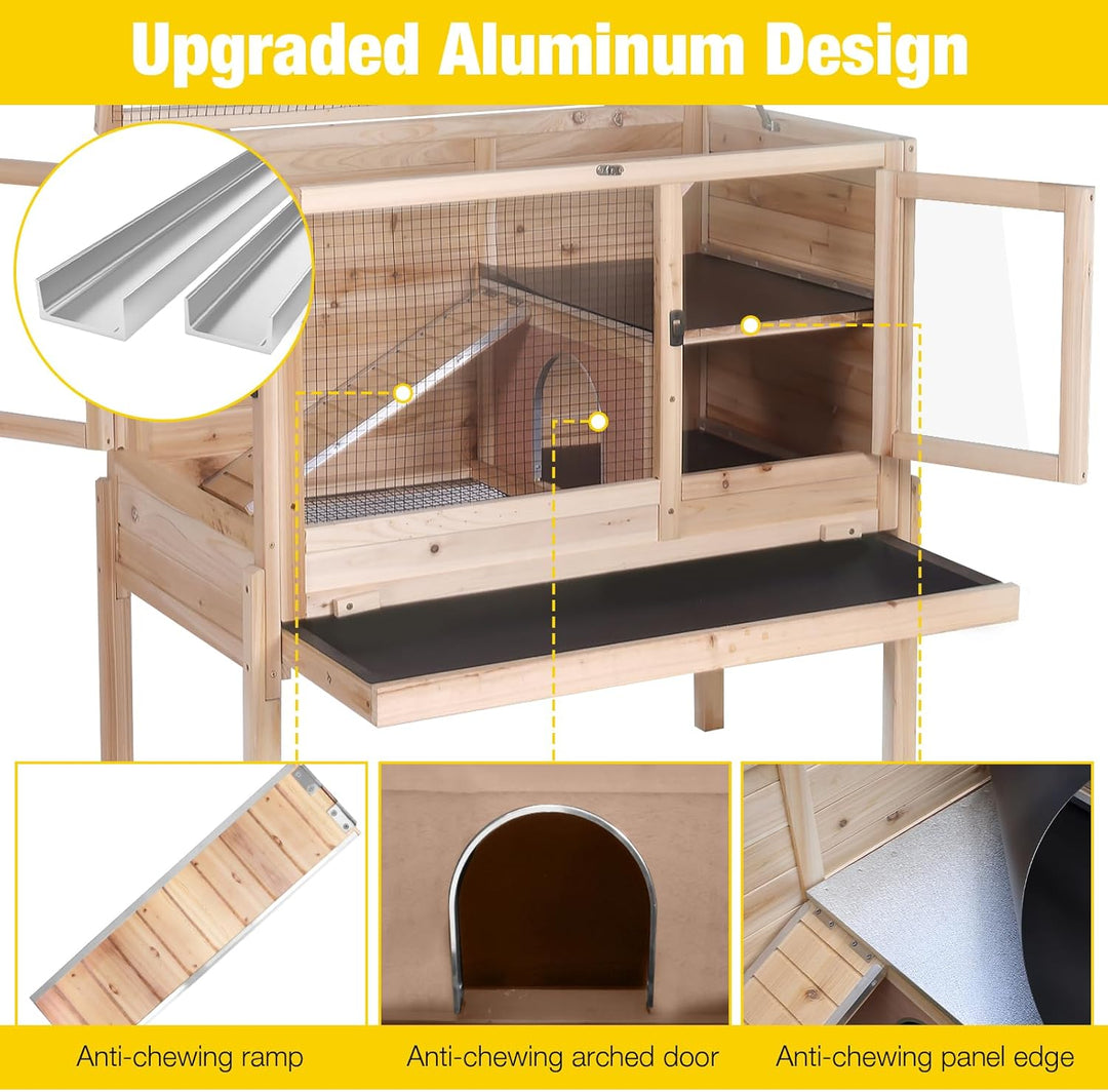 Morgete AIR53-OC Wooden Guinea Pig Cages Indoor with Removable Stand, Anti Chewing Rabbit Hutch with Ramp and Wire Mesh, 2 Story Small Animals House Habitat with Pull Out Tray, Natural