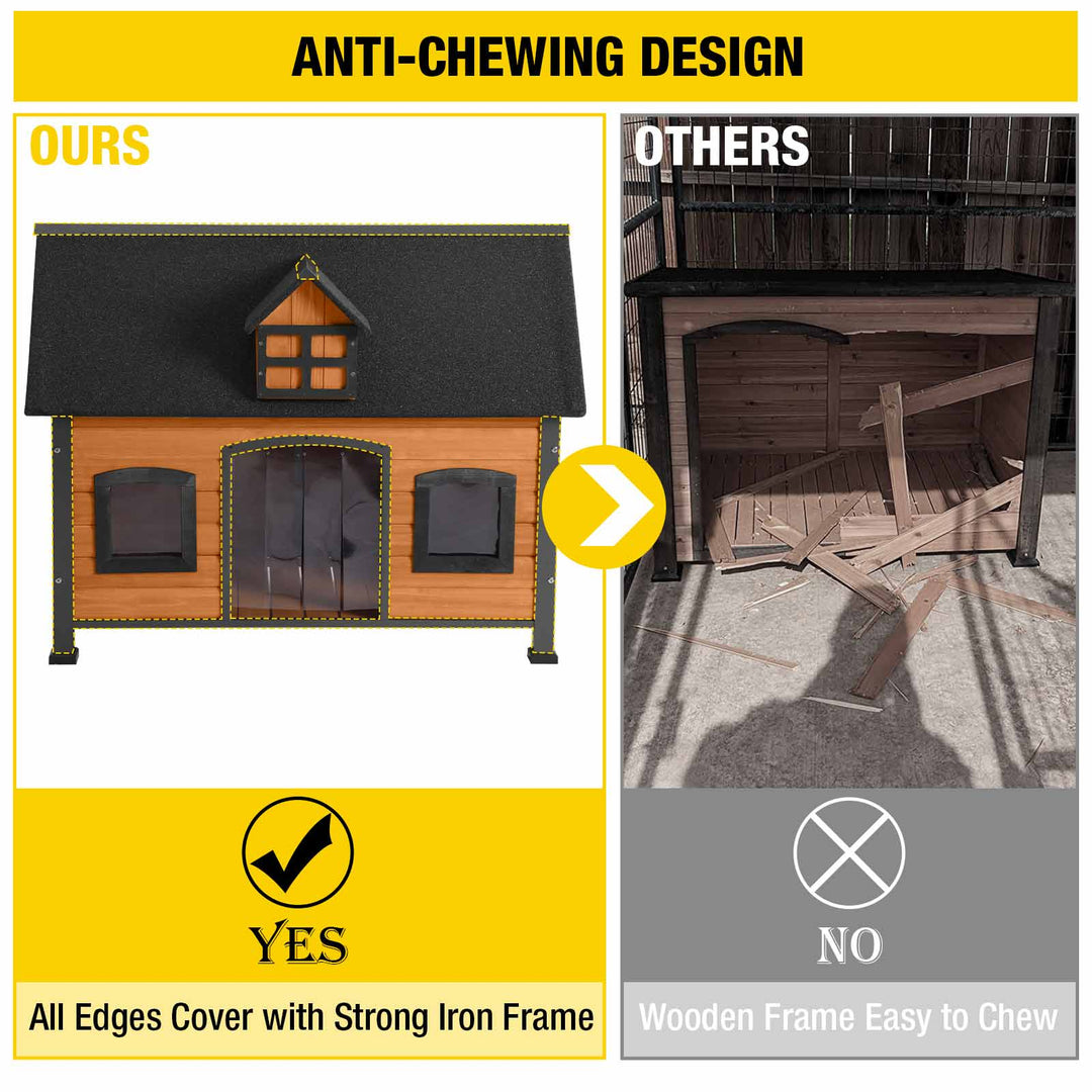 Morgete Dog House Anti-Chewing Design Insulated Dog Kennel with Metal Frame Unique Design Roof Weatherproof for Outdoor