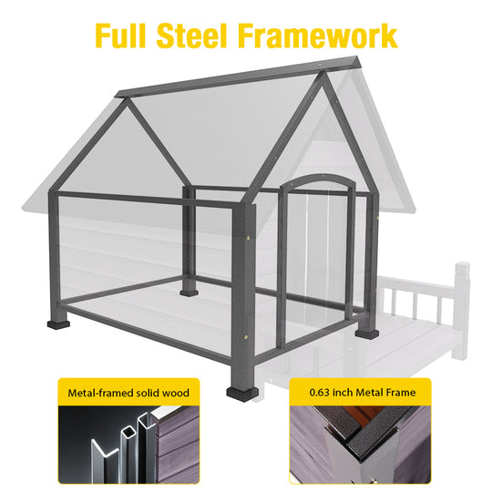 Aivituvin Outdoor Dog House AIR80/81/87, 32.9"L/37.4"L, Porch Design, Iron Frame