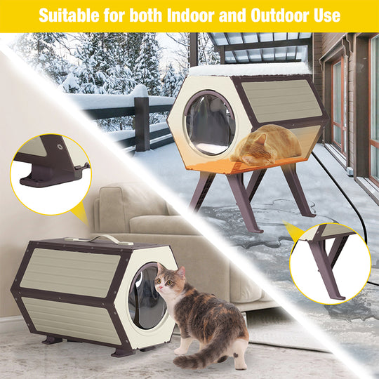 Aivituvin-AIR107 Indoor/Outdoor Heated Cat House with Heated Pad|Durable PP Construction