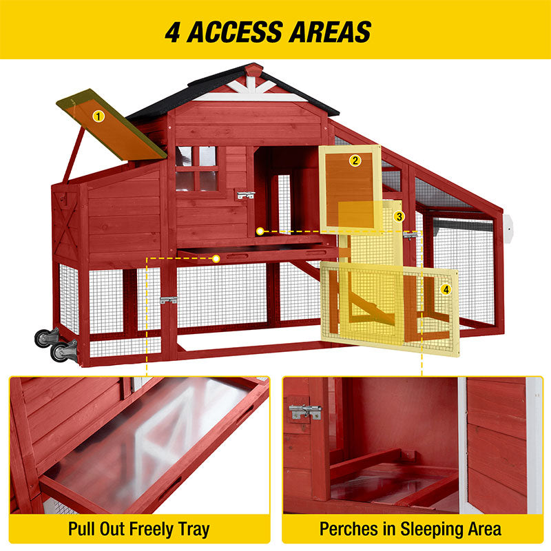 Aivituvin-AIR32-D Wooden Chicken Coop with Wheels 17.1ft² for 2-3 Chickens
