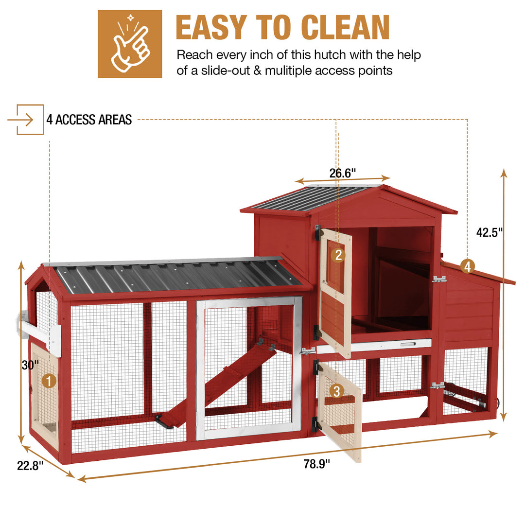 Suumerpety Large Chicken Coop on Wheels, Wooden Hen House with Nest Box and Weatherproof Roof
