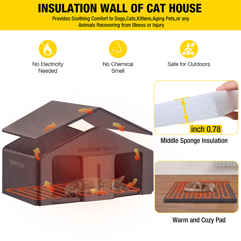 Aivituvin-AIR92-IN-HP Wooden Heated Cat House with Insulation | Heating Pad