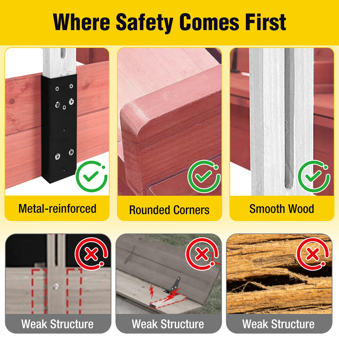 MEDEHOO 47'' Outdoor Sandbox for Kids with Lid and Bench, Wooden Sand Play Toys Center with Adjustable Canopy