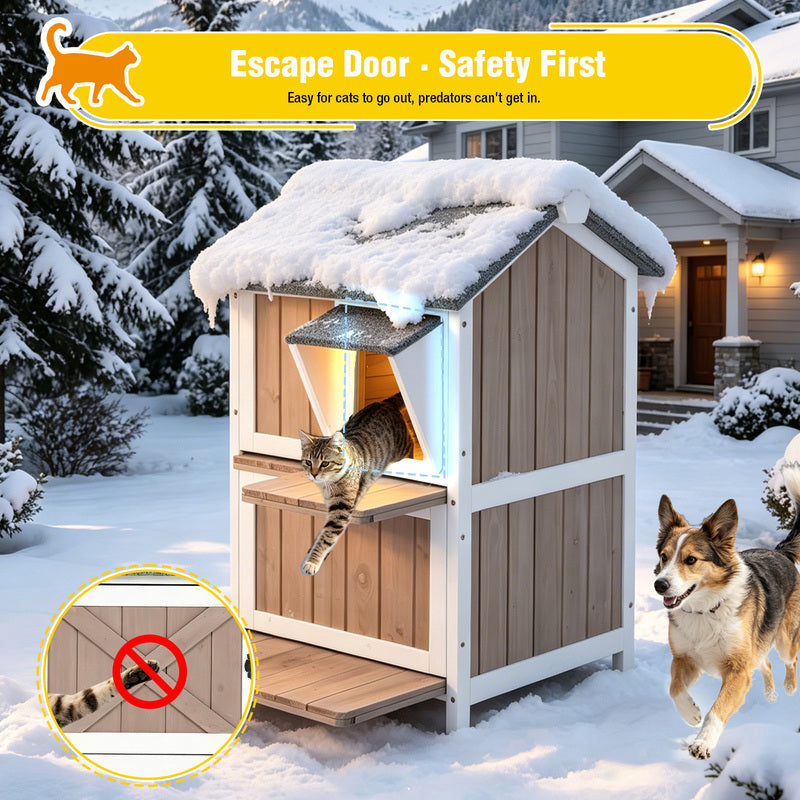 Aivituvin 2-Story Heated Cat House AIR94-IN-HP, Weatherproof Cat Shelter