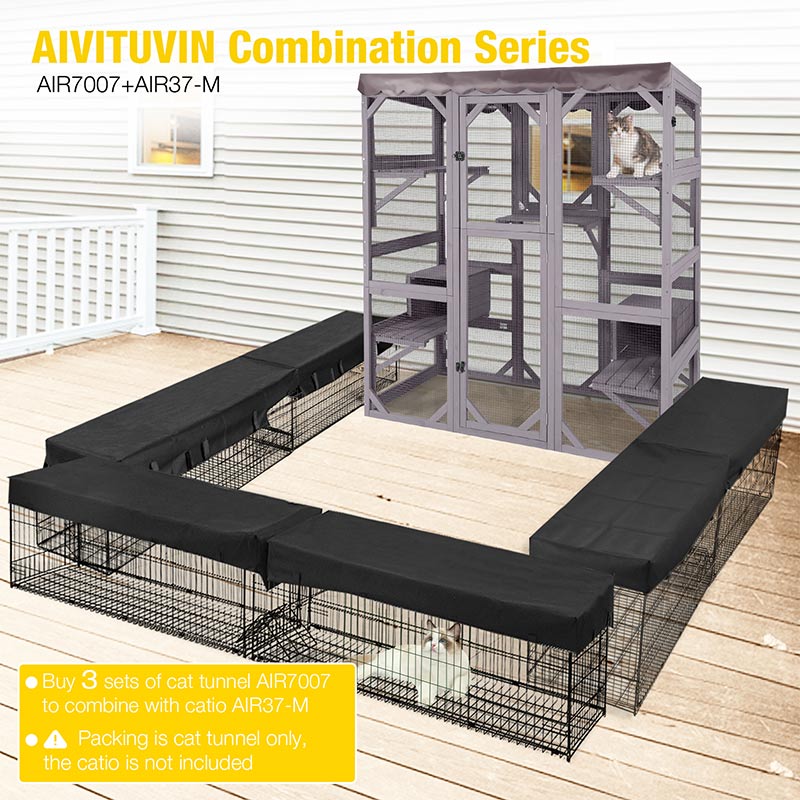 Aivituvin-AIR37-M Walk-in Large Cat Enclosure with Roof Tarp - Connects to Windows or Cat Doors