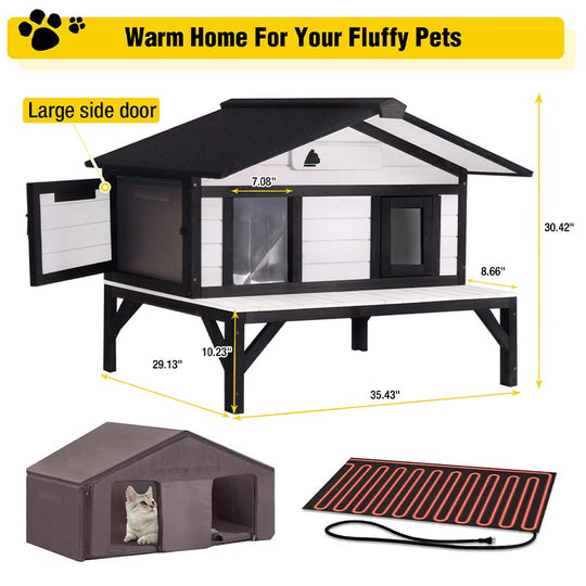 Aivituvin-AIR92-M-IN-HP Wooden Heated Cat House with Insulation | Heating Pad