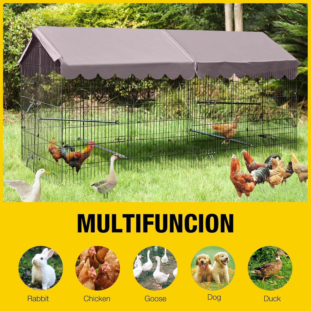 MEDEHOO Chicken Coop Super Large Metal Chicken Run with Waterproof Cover Portable Poultry Cage Exercise Pen for 6-8 Chickens Ducks 88"