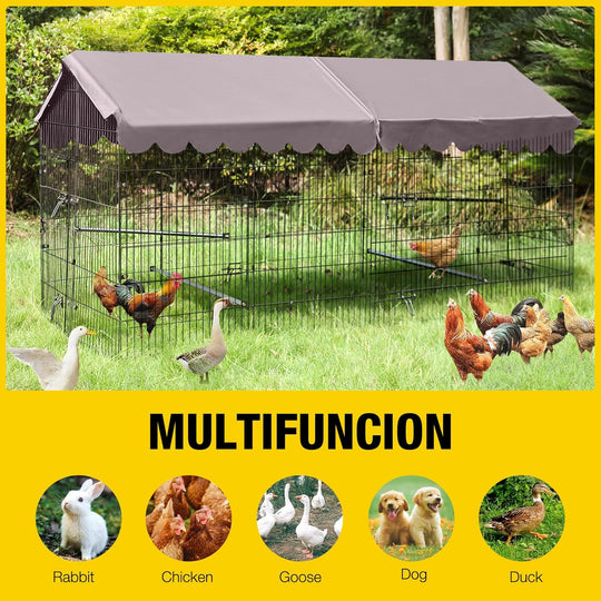 MEDEHOO Chicken Coop Super Large Metal Chicken Run with Waterproof Cover Portable Poultry Cage Exercise Pen for 6-8 Chickens Ducks 88"